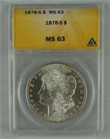 1878-S Morgan Dollar ANACS MS-63 Silver $1 Coin