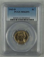 1943-D Jefferson Nickel PCGS MS63 FS 5 Cent Coin