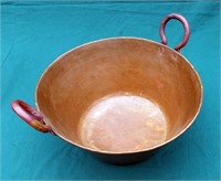 Copper pan with handles riveted to side at top rim