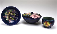 THREE PIECES OF MOORCROFT POTTERY