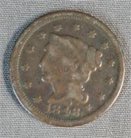 1848 Braided Hair Large Cent Coin