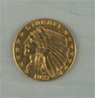 1927 Gold Indian Head $2 1/2 Quarter Eagle Coin