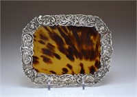 ENGLISH SILVER & TORTOISE SHELL CARD TRAY