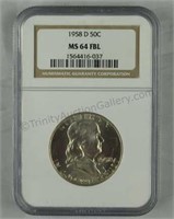 1958-D Franklin Half Dollar NGC MS64 FBL 50c Coin