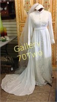 Antique velvet and lace wedding dress with