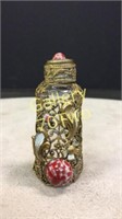 Small Antique gilded perfume bottle with Gemstone