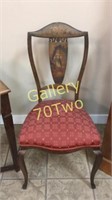 Antique hand painted Wood chair with tufted seat