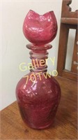 Large cranberry glass decanter  approximately 12
