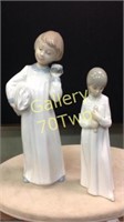 Lladro Zaphir "Boy with Clock" and "Girl with
