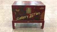 Small oriental hand painted chest with pedestal