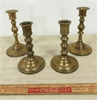 2 PAIRS OF SOLID BRASS CANDLESTICKS