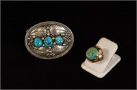 Navajo Silver  Buckle & sterling turquoise ring