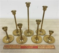 7 VARIOUS SIZE SOLID BRASS CANDLESTICKS