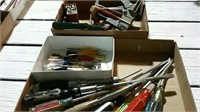 2 boxes assorted screwdrivers, staple guns and