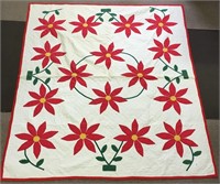 HANDMADE RED & WHITE FLORAL FULL SIZE QUILT