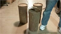 3 old tall pails and old yardstick