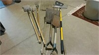 Rakes, shovels and assorted garden tools