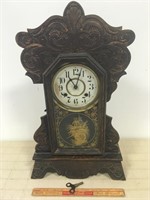 1800S OAK GINGERBREAD CLOCK - WITH KEY