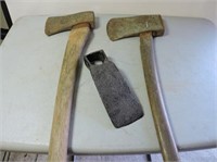 Pair of old axes and one adze