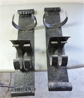Pair heavy metal candle wall sconces