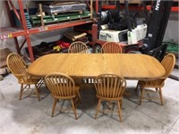 OAK DOUBLE PEDESTAL DINING TABLE W/6 CHAIRS