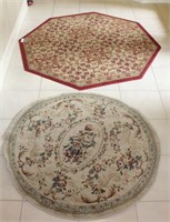 Octagonal Rug in Tan and Muted Red