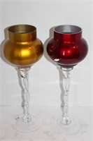 Two Colored Glass Stands on Clear Twist