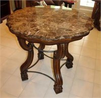 Tall Wood Game Table with Marble Top