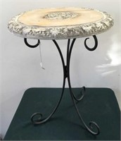 Wrought Iron Table with Carved Wood Top