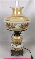 Large Porcelain Hurricane Lamp with Floral Design