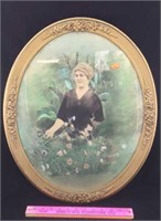 Framed Drawing of Woman in Garden