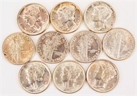Coin Mercury Dimes 10 Brilliant Uncirculated Coins