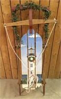Vintage Sled with Lighthouse Artwork