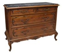 ITALIAN CARVED WALNUT MARBLE TOP COMMODE