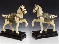 (2) CHINESE BONE TILE TANG STYLE HORSE STATUES