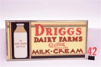 Driggs Dairy sign, reverse painted glass