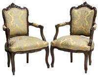 (2) ITALIAN LOUIS XV STYLE CARVED OPEN ARMCHAIRS