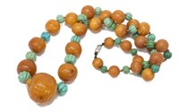 LADIES ESTATE AMBER & TURQUOISE BEADED NECKLACE