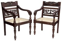 (2) BRITISH COLONIAL STYLE MAHOGANY OPEN ARMCHAIRS