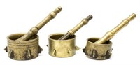 (3) HEAVY BRONZE MORTAR AND PESTLE SETS