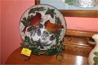 CARDINAL STAINED GLASS DISK W/BACK LIT STAND