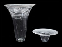 (2) MURANO COLORLESS & WHITE GLASS VASES, 1960'S