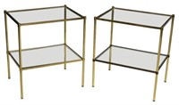 (2) ITALIAN BRASS & GLASS TIERED SIDE TABLES
