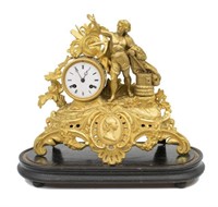 FRENCH PH MOUREY GILT METAL FIGURAL MANTLE CLOCK