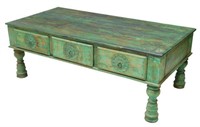 DUTCH COLONIAL STYLE PAINTED CARVED COFFEE TABLE