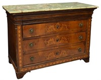 FRENCH CHARLES X STYLE ONYX TOP INLAID COMMODE