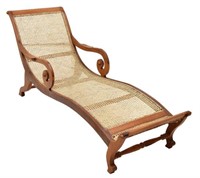 COLONIAL STYLE TEAK & CANED LOUNGE CHAIR
