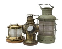 (3) VINTAGE BRASS LAMPS,  ADLAKE, SENTO & SHIPS