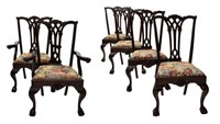 (6)CHIPPENDALE STYLE CARVED MAHOGANY DINING CHAIRS