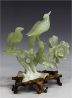 CHINESE JADE DOUBLE BIRD ON BRANCHES STATUE